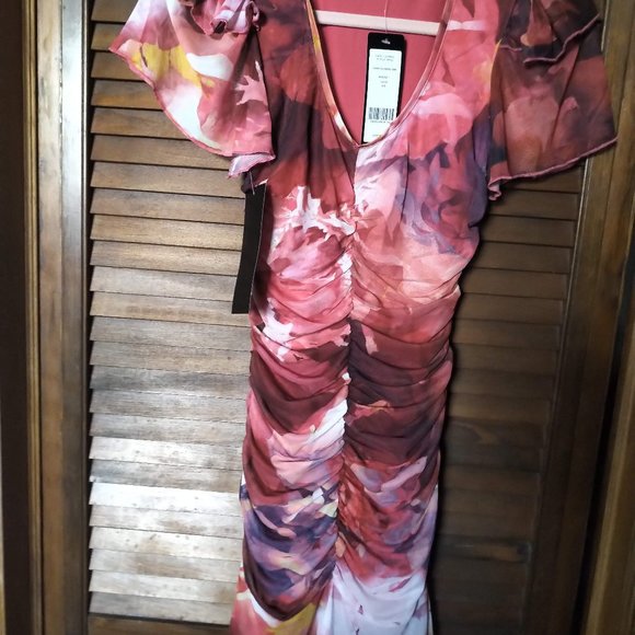 BEBE Everly Shirred Ruffle dress - Picture 1 of 6